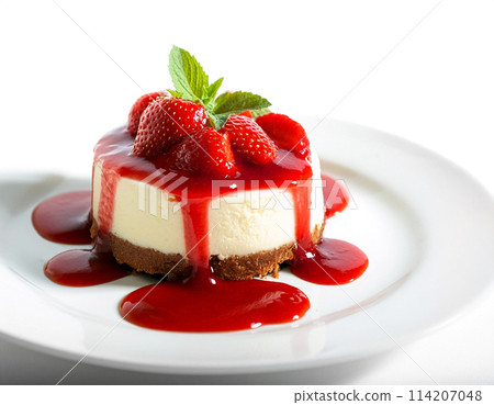 Strawberry rare cheesecake, cut out on white background Strawberry rare cheesecake, cut out on white background 114207048