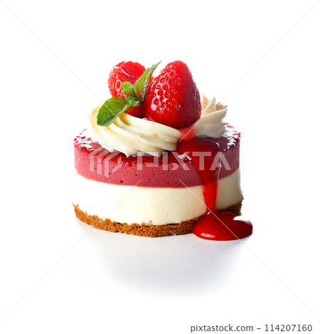Berry and cream decorated cake, cut out on white background Berry and cream decorated cake, cut out on white background 114207160