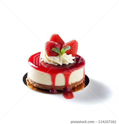 Berry and cream decorated cake, cut out on white background Berry and cream decorated cake, cut out on white background 114207162