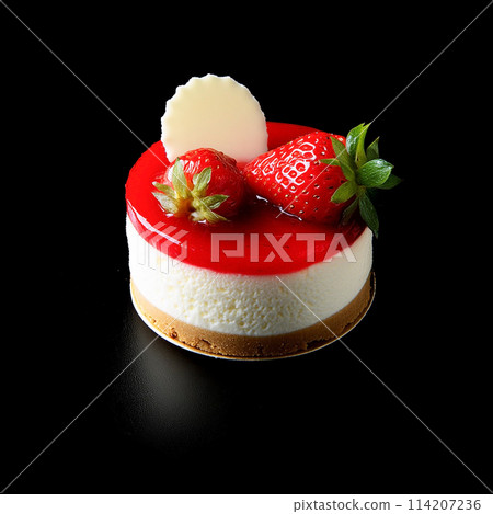 Strawberry rare cheesecake cut out on black background Strawberry rare cheesecake cut out on black background 114207236