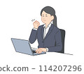 Image illustration of a woman working on a computer 114207296