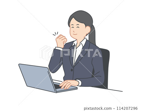 Image illustration of a woman working on a computer Image illustration of a woman working on a computer 114207296
