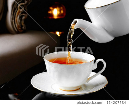 The moment tea is poured into a teacup: the background of a luxurious space 114207584