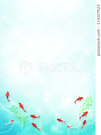 金魚遊動的水面淺藍色夏季背景素材 114207623