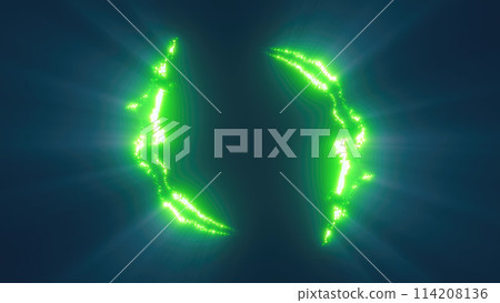 Green swirling circle frame of multicolored lines of energy particles. Abstract background 114208136