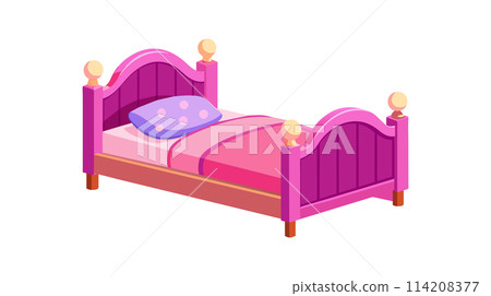 Pink wooden bed with cozy polka dot pillow 114208377
