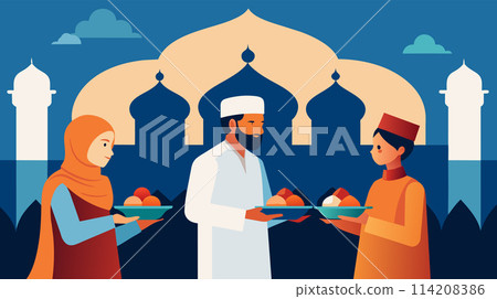 Muslim family sharing food during Ramadan celebration Muslim family sharing food during Ramadan celebration 114208386