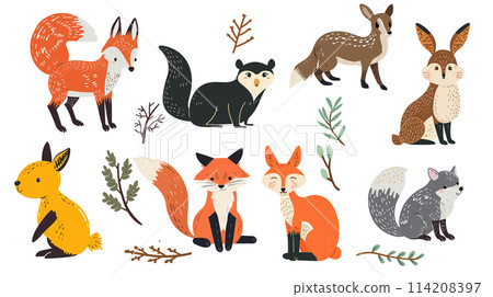 Diverse group of animals on white background Diverse group of animals on white background 114208397