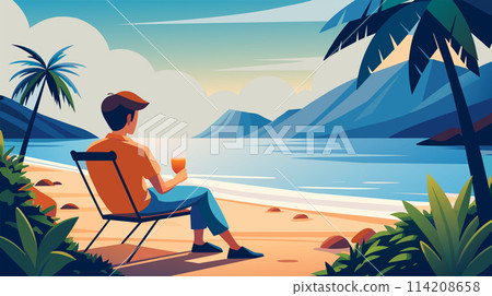 Serene Beachside Morning With Relaxing Individual 114208658