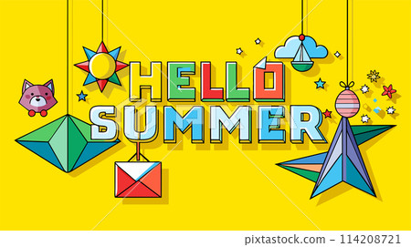 Vibrant Yellow Background With Hello Summer Message 114208721