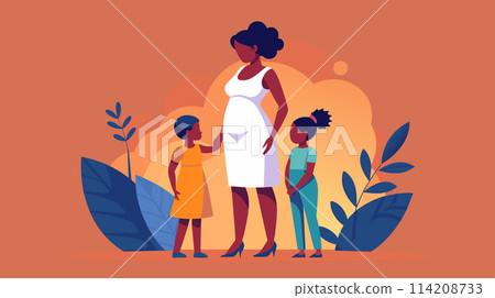 Mother With Children During Golden Hour 114208733
