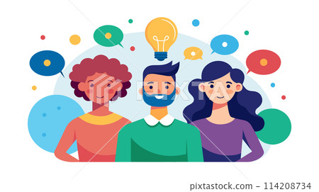 Creative team brainstorming ideas with lightbulb concept illustration 114208734