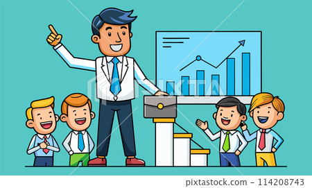 Animated business presentation with happy employees 114208743