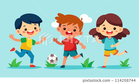 Group of Kids Playing With a Soccer Ball 114208744