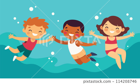 Group of Kids Enjoying a Swim in the Ocean 114208746