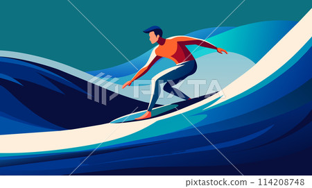 Man Riding Wave on Surfboard 114208748