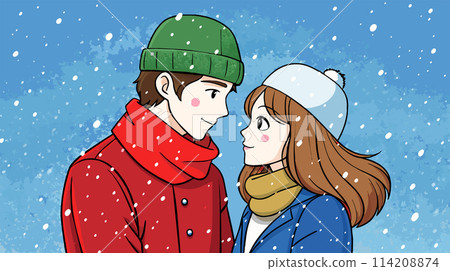 Man and Woman Standing in Snow Man and Woman Standing in Snow 114208874