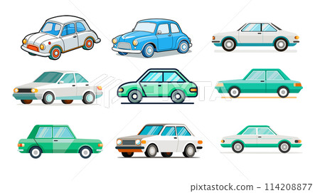 Group of Different Colored Cars on White Background Group of Different Colored Cars on White Background 114208877