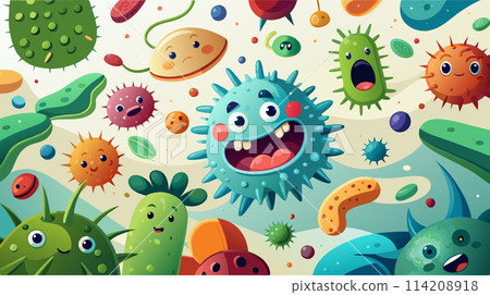 Colorful Assortment of Cartoon Germs and Viruses Illustration 114208918