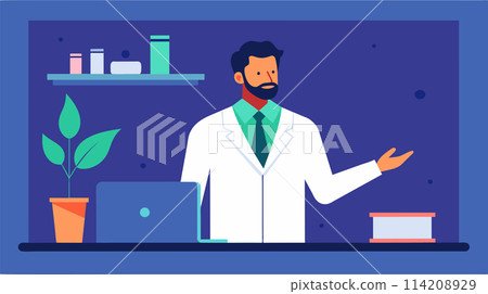 Scientist in Lab Coat Working on Laptop 114208929