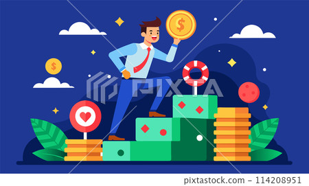 Businessman Celebrating Financial Success at Nighttime Businessman Celebrating Financial Success at Nighttime 114208951