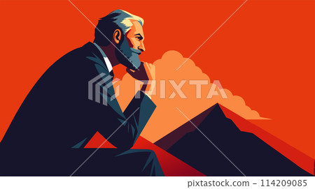 Man Sitting on Mountain Painting 114209085