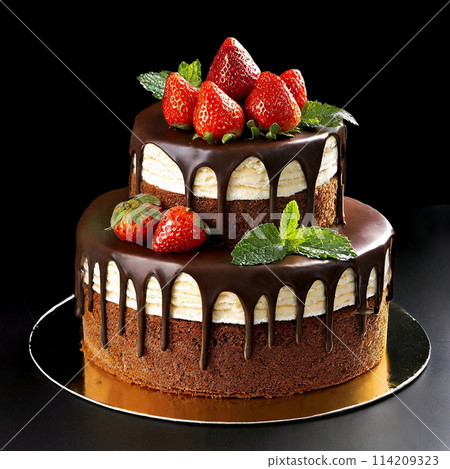 Gorgeous chocolate and strawberry decoration on a black background Gorgeous chocolate and strawberry decoration on a black background 114209323