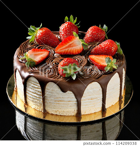 Gorgeous chocolate and strawberry decoration on a black background Gorgeous chocolate and strawberry decoration on a black background 114209338
