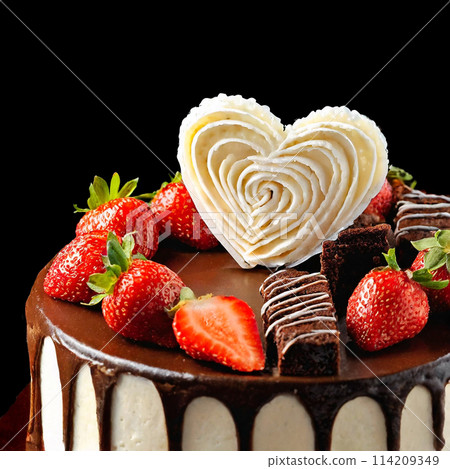 Gorgeous chocolate and strawberry decoration on a black background Gorgeous chocolate and strawberry decoration on a black background 114209349