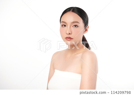 Beautiful young asian woman with clean fresh skin on white background, Face care, Facial treatment, Cosmetology, beauty and spa, Asian women portrait. 114209798