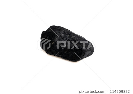 natural black tourmaline gem stone on the white background natural black tourmaline gem stone on the white background 114209822