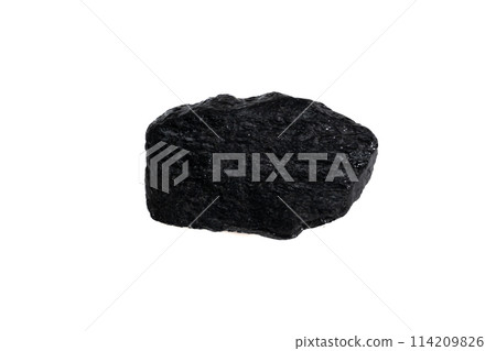 natural black tourmaline gem stone on the white background natural black tourmaline gem stone on the white background 114209826