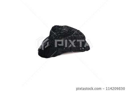 natural black tourmaline gem stone on the white background natural black tourmaline gem stone on the white background 114209830