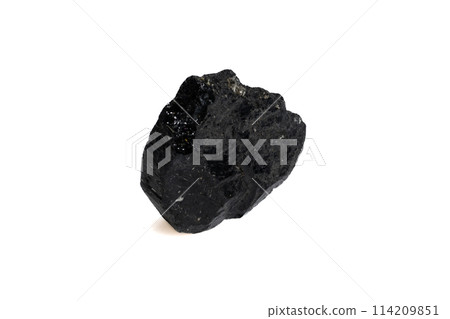 natural black tourmaline gem stone on the white background natural black tourmaline gem stone on the white background 114209851
