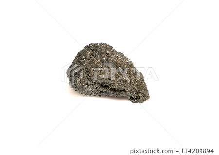 natural pyrite rough gem stone on the white background natural pyrite rough gem stone on the white background 114209894