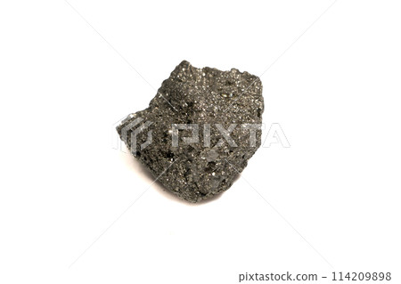 natural pyrite rough gem stone on the white background natural pyrite rough gem stone on the white background 114209898