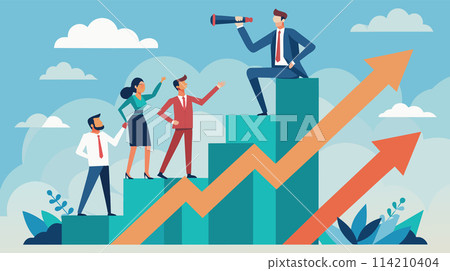 Business team on growth chart celebrating success 114210404