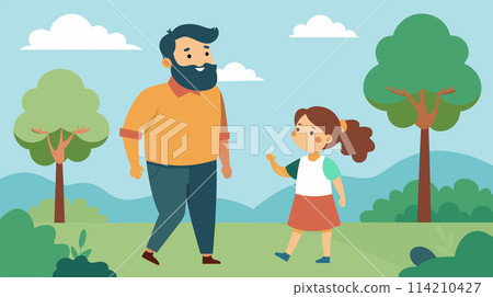Father and daughter enjoying a walk in the park 114210427