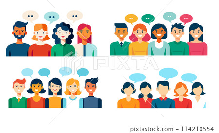 Diverse group of people with speech bubbles vector illustration Diverse group of people with speech bubbles vector illustration 114210554