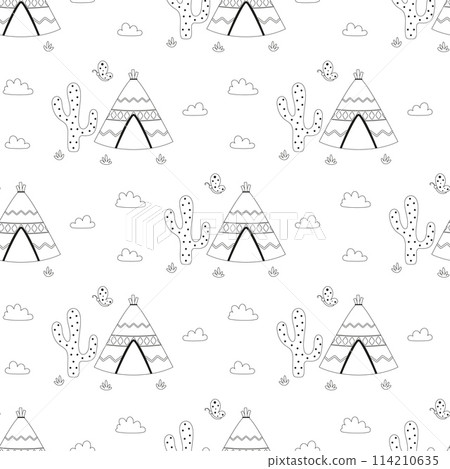 seamless pattern with cartoon wigwam 114210635