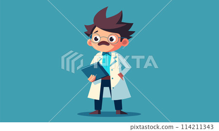 Curious young scientist with a clipboard and lab coat 114211343
