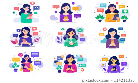 Social media engagement with diverse female avatars using smartphones Social media engagement with diverse female avatars using smartphones 114211353