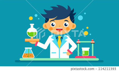 Cartoon scientist performing experiments in a laboratory vector illustration Cartoon scientist performing experiments in a laboratory vector illustration 114211393