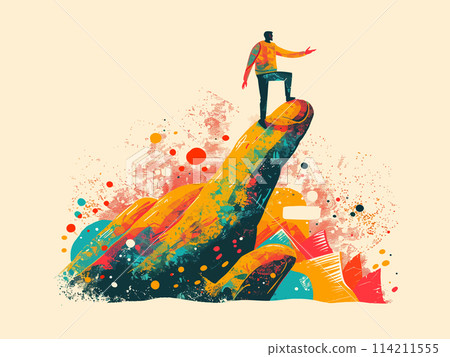 Colorful abstract art of a person surfing a paint wave Colorful abstract art of a person surfing a paint wave 114211555