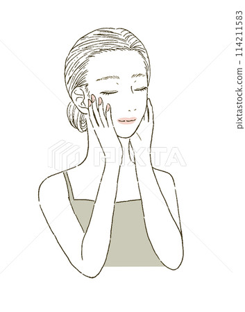 閉眼雙手摀臉的女人上半身美女插畫 114211583