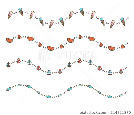 流行裝飾邊框（顏色）：冰淇淋、西瓜、海洋、魚 114211870