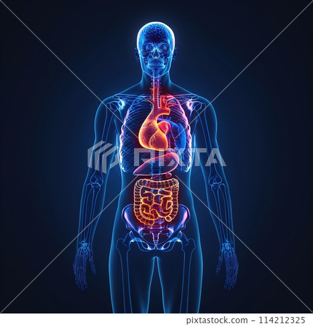 full body x ray illustration showing all organ systems, essential tool for physiology and biology full body x ray illustration showing all organ systems, essential tool for physiology and biology 114212325