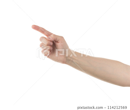 Adult man hand point or click gesture isolated on white background 114212569