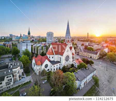 Aerial view of St. Mathew Church in Lodz 114212675