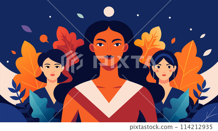 Empowered women with autumn foliage illustration 114212935